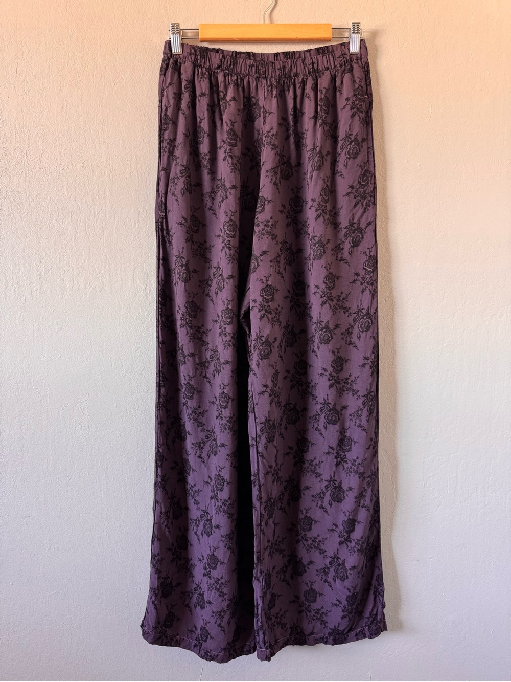 CP SHADES Hocus Pocus Purple Wide Leg Pull-on Pant w/ Black Floral Embroidery